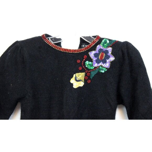 I.B. Diffusion Black Sweater Women Medium Flower Sequin Short Sleeve Silk Angora - Picture 2 of 6